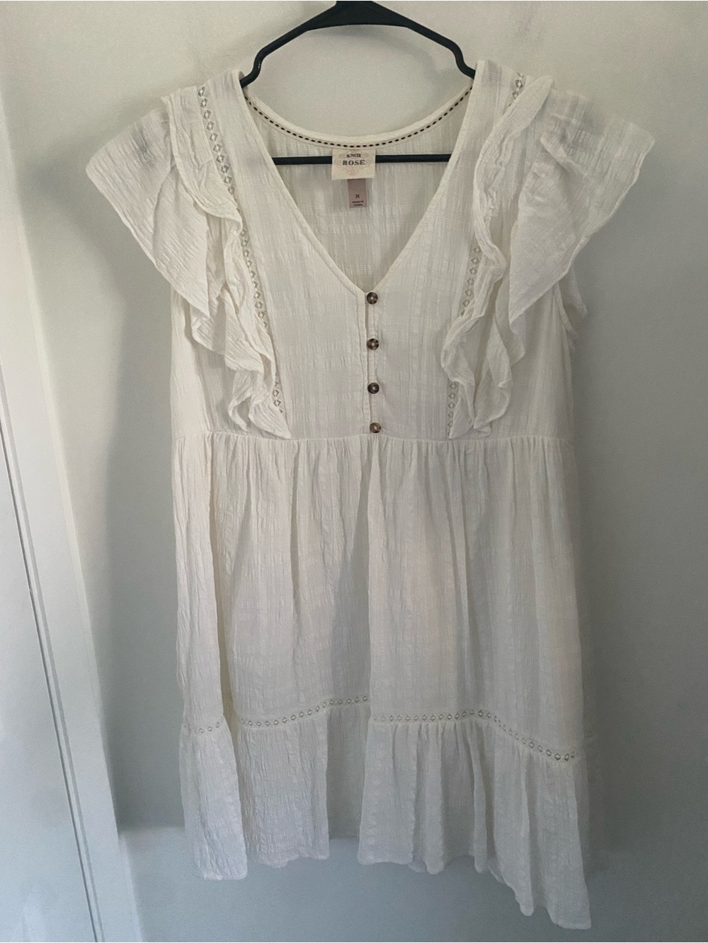 Knox Rose White Ruffle Button-Front Dress